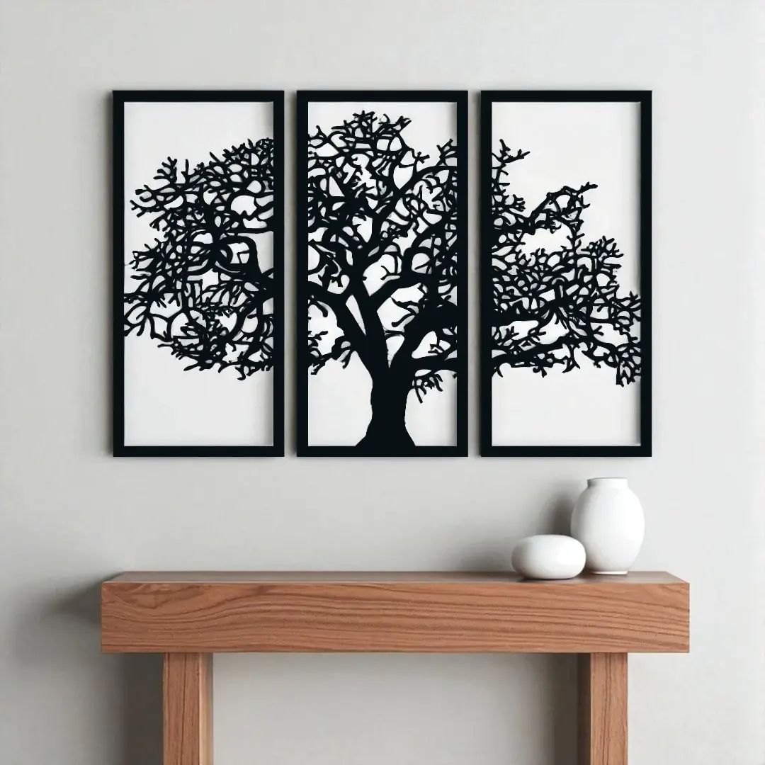 quadro-vazado-mdf-arvore-da-vida-preto-3mm-conjunto-3-paineis Quadro Vazado MDF Árvore da Vida Trio Decorativo Preto 3mm - Imagem 1